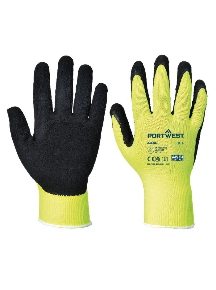 Hi-Vis Grip Glove - Latex Foam, L, R, Yellow