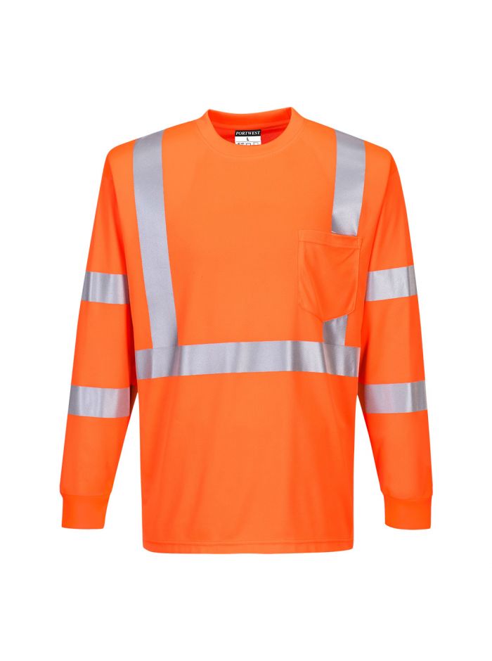 Hi-Vis Long Sleeve Ribbed Cuff T-Shirt, 4XL, R, Orange