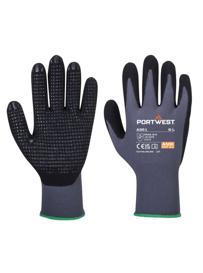 DermiFlex Plus Glove - Nitrile Foam, L, R, Gray/Black