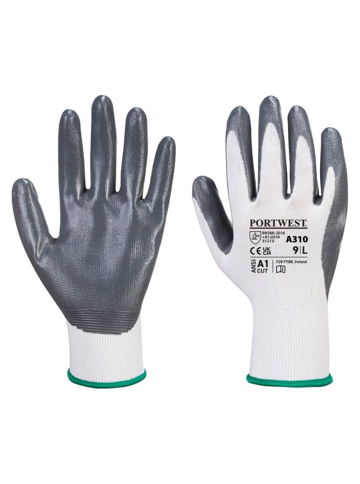 Flexo Grip Nitrile Glove, L, , Gray/White